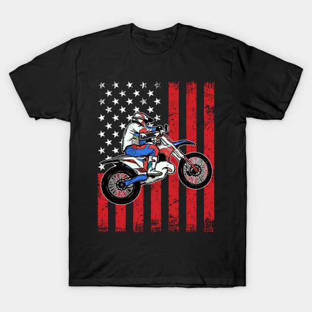 Patriotic Dirt Bike Distressed American Flag MX Motocross T-Shirt by Acroxth